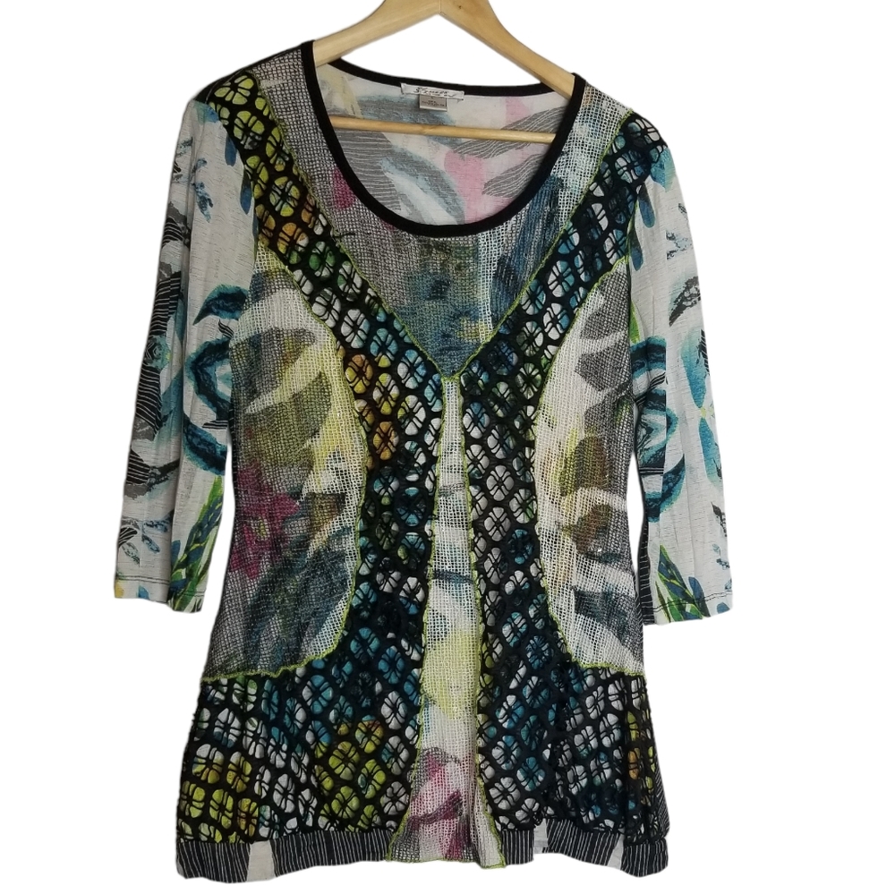 Elysee 26 Women's Crinkle Art to Wear Multicolor Blouse Size Large